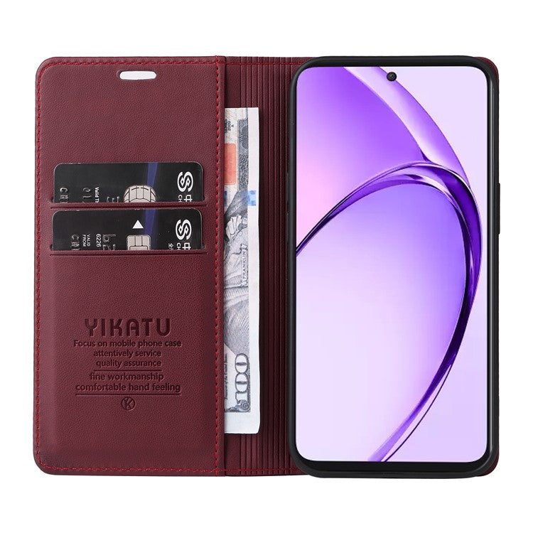 YIKATU YK-001 For Oppo A3 Pro (Global) 5G  /  A3 Pro (India) 5G Case Stand Leather Phone Cover Strong Magnetic Closure - Wine Red