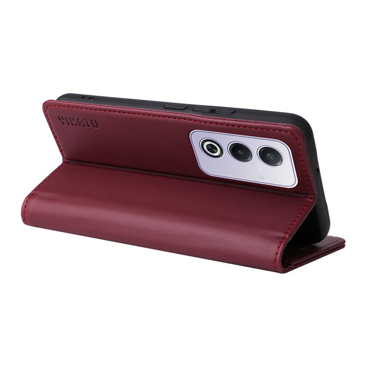 YIKATU YK-001 For Oppo A3 Pro (Global) 5G  /  A3 Pro (India) 5G Case Stand Leather Phone Cover Strong Magnetic Closure - Wine Red