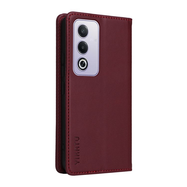 YIKATU YK-001 For Oppo A3 Pro (Global) 5G  /  A3 Pro (India) 5G Case Stand Leather Phone Cover Strong Magnetic Closure - Wine Red