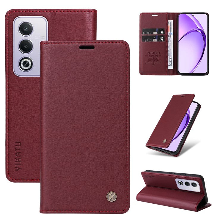 YIKATU YK-001 For Oppo A3 Pro (Global) 5G  /  A3 Pro (India) 5G Case Stand Leather Phone Cover Strong Magnetic Closure - Wine Red