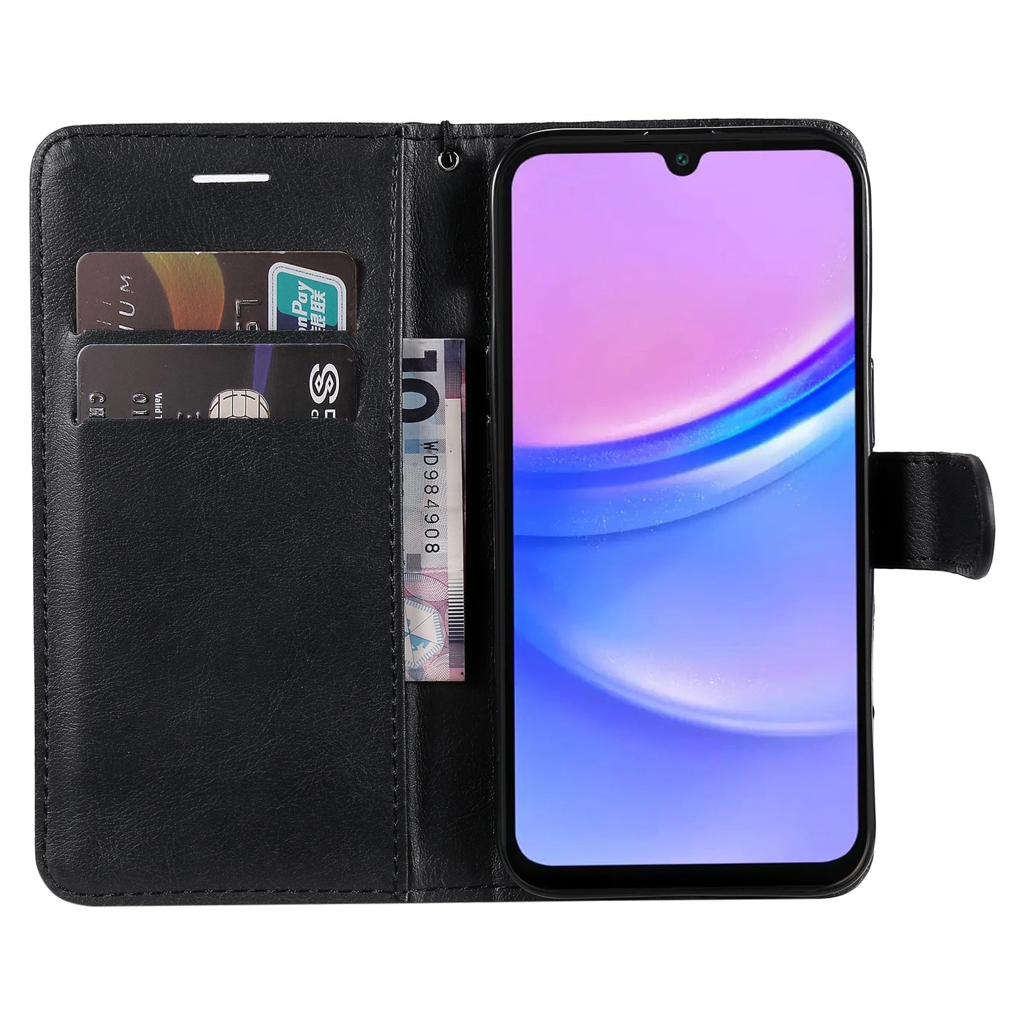 KT Leather Series-2 for Samsung Galaxy A16 5G / A16 4G Case Solid Color Leather Phone Cover Wallet Stand - Black