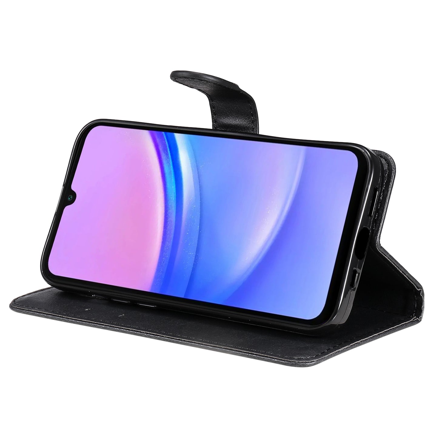 KT Leather Series-2 for Samsung Galaxy A16 5G / A16 4G Case Solid Color Leather Phone Cover Wallet Stand - Black