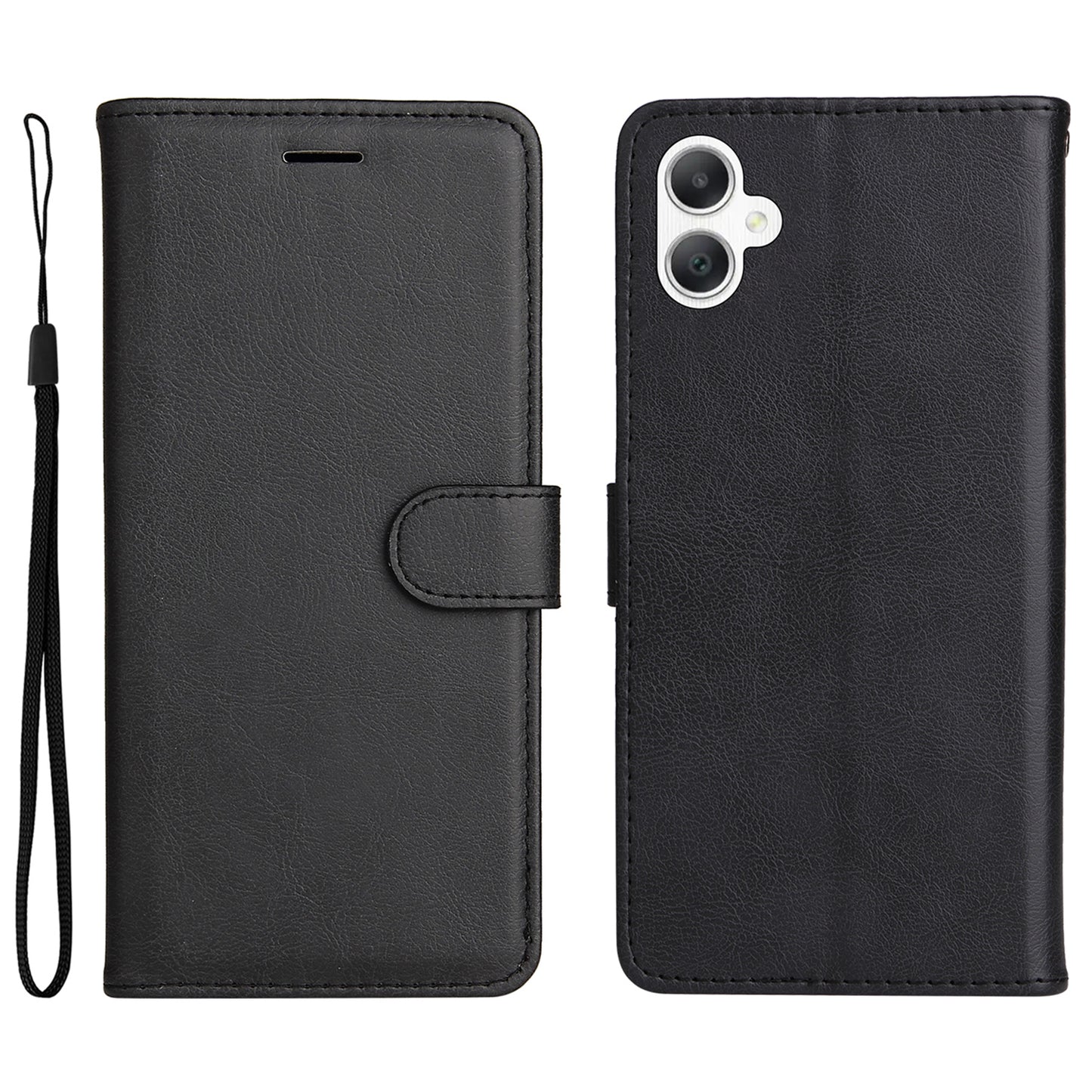 KT Leather Series-2 for Samsung Galaxy A06 Case Solid Color Leather Phone Cover Wallet Stand - Black