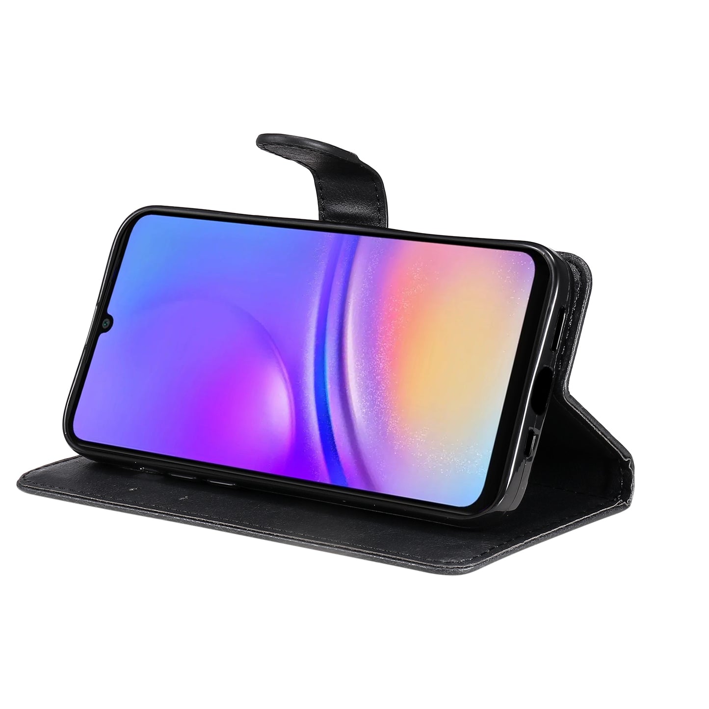 KT Leather Series-2 for Samsung Galaxy A06 Case Solid Color Leather Phone Cover Wallet Stand - Black
