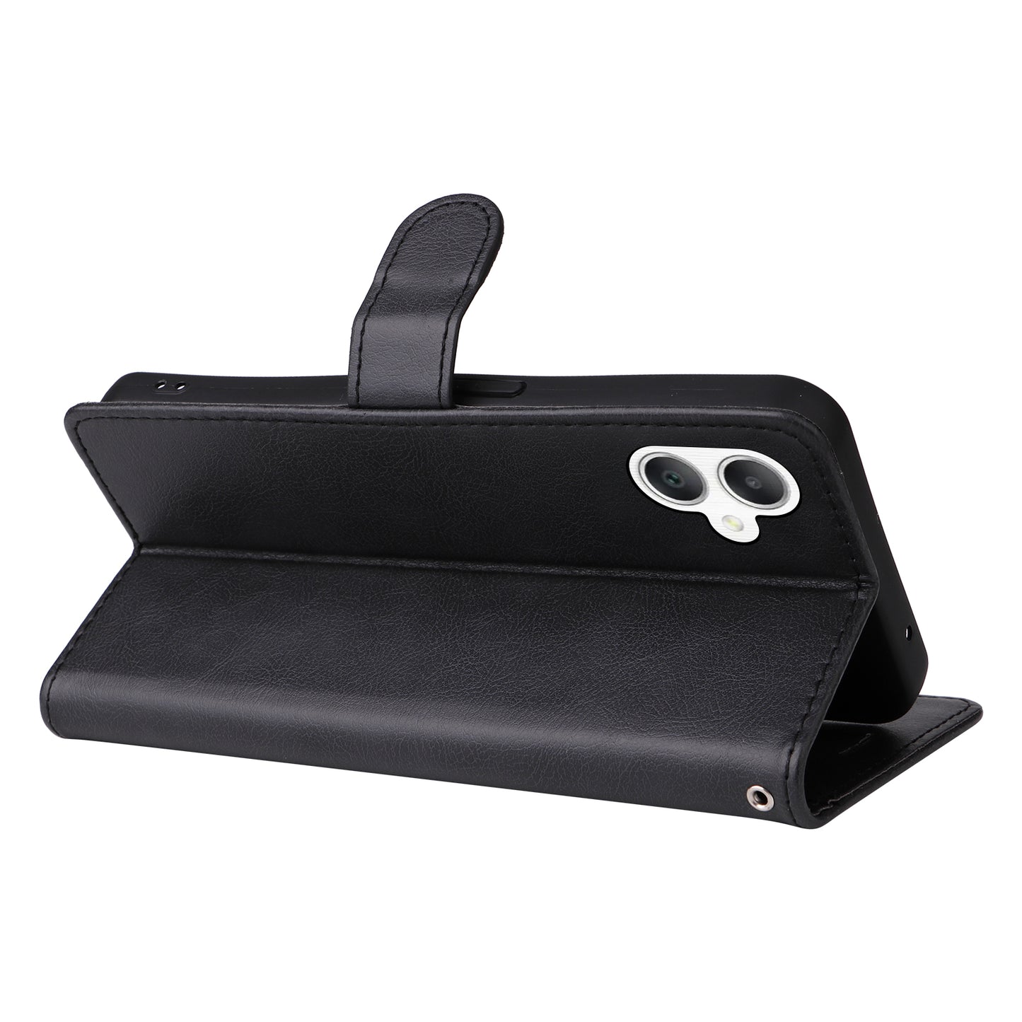 KT Leather Series-2 for Samsung Galaxy A06 Case Solid Color Leather Phone Cover Wallet Stand - Black