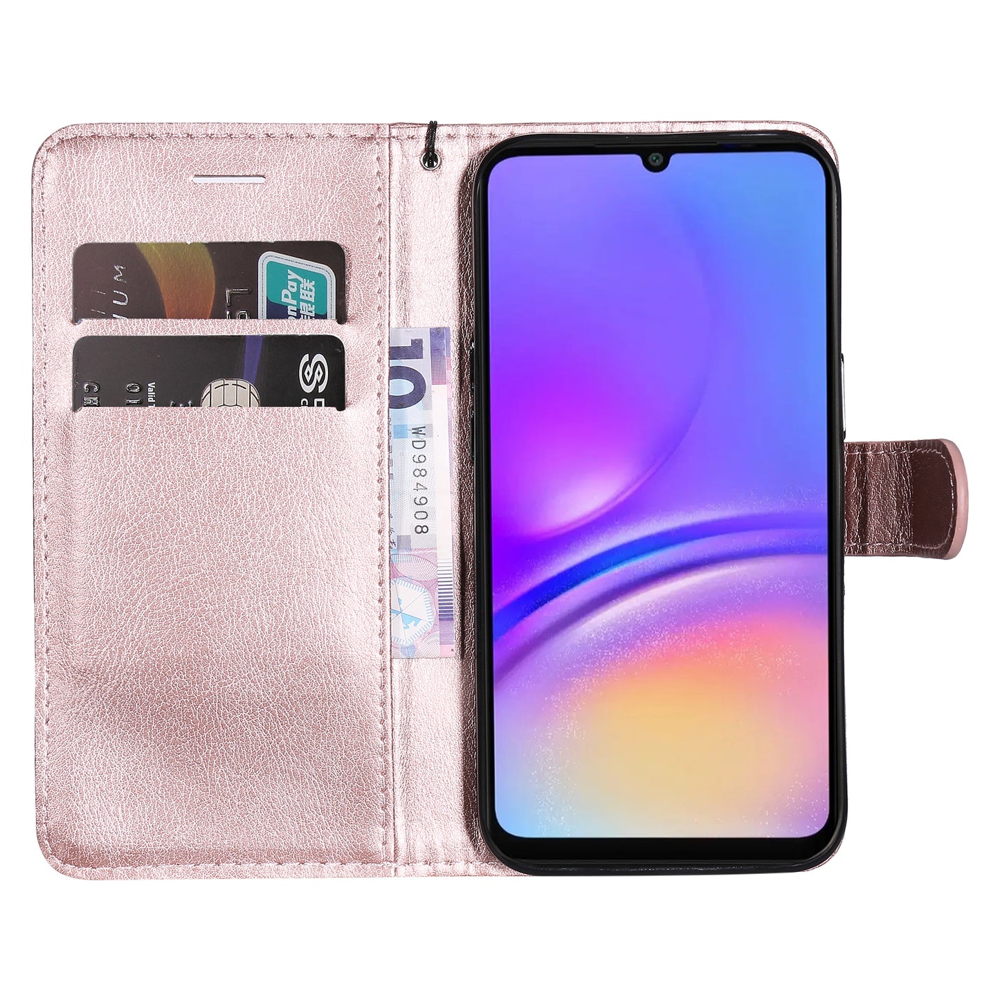 KT Leather Series-2 for Samsung Galaxy A06 Case Solid Color Leather Phone Cover Wallet Stand - Rose Gold