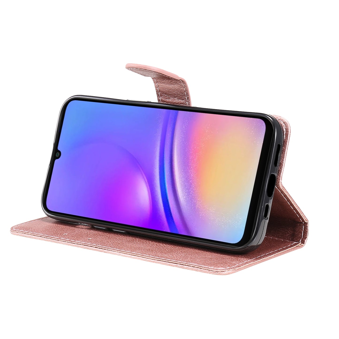 KT Leather Series-2 for Samsung Galaxy A06 Case Solid Color Leather Phone Cover Wallet Stand - Rose Gold