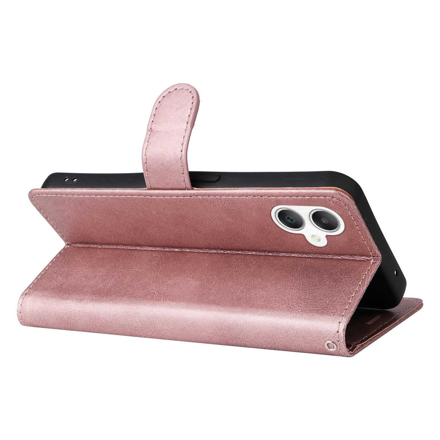 KT Leather Series-2 for Samsung Galaxy A06 Case Solid Color Leather Phone Cover Wallet Stand - Rose Gold