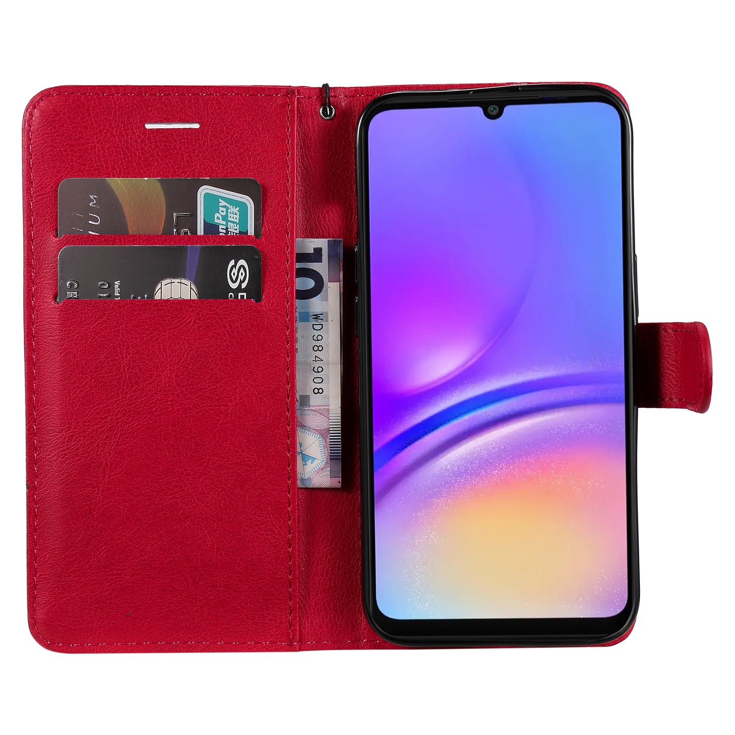 KT Leather Series-2 for Samsung Galaxy A06 Case Solid Color Leather Phone Cover Wallet Stand - Red