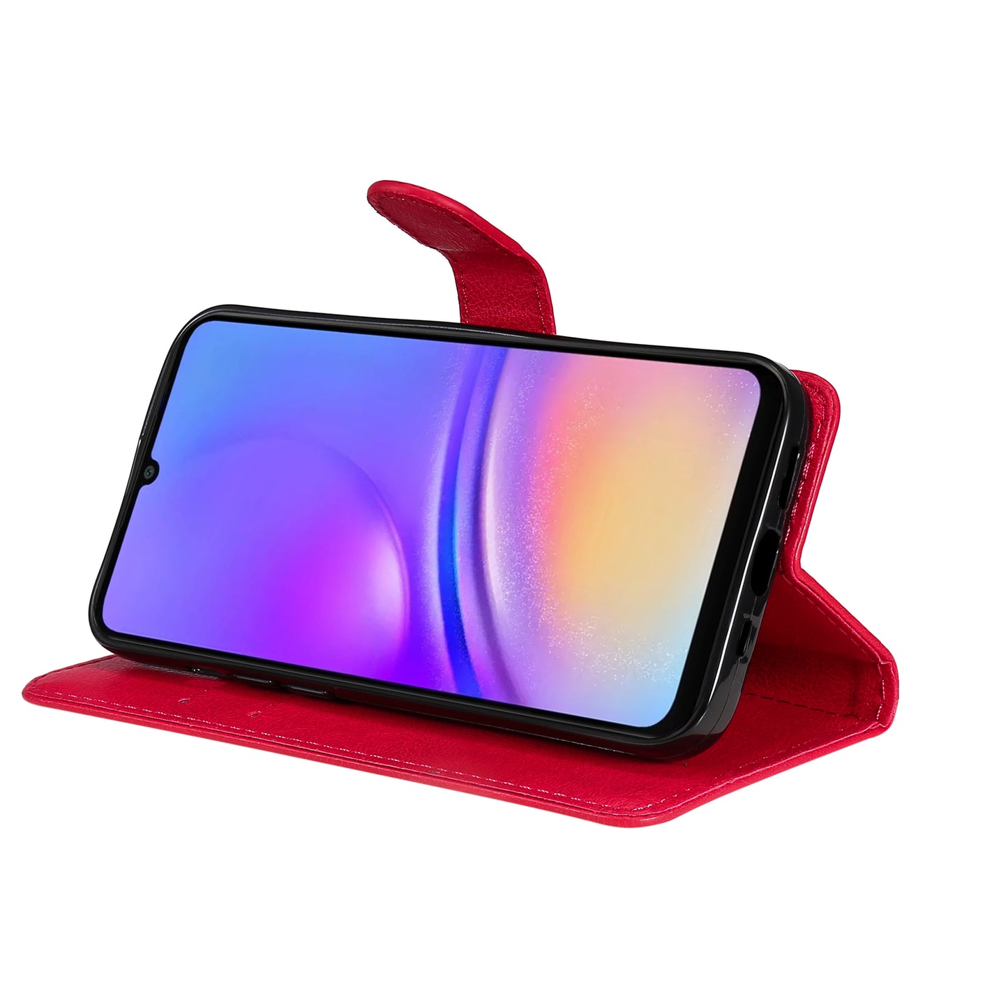 KT Leather Series-2 for Samsung Galaxy A06 Case Solid Color Leather Phone Cover Wallet Stand - Red