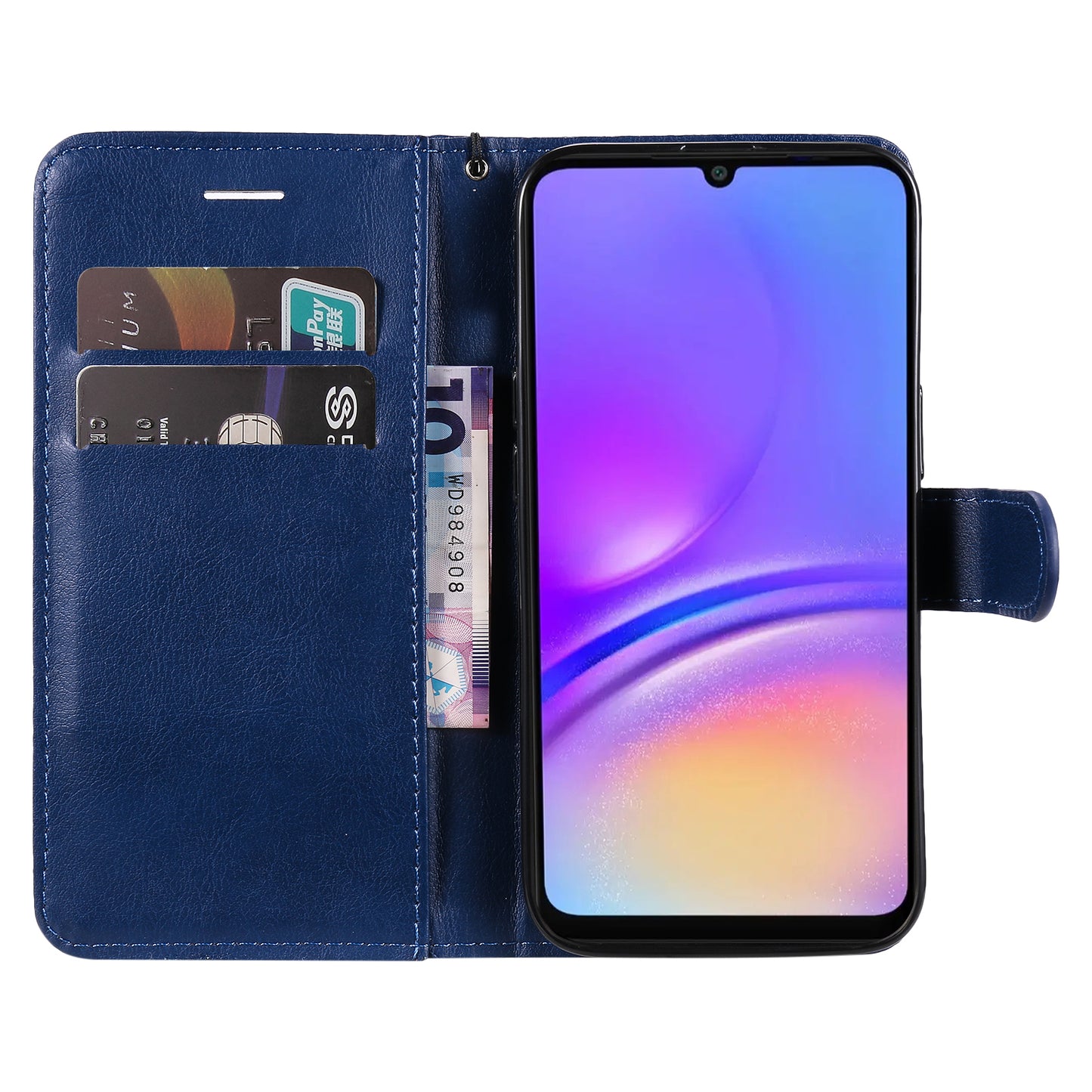 KT Leather Series-2 for Samsung Galaxy A06 Case Solid Color Leather Phone Cover Wallet Stand - Blue