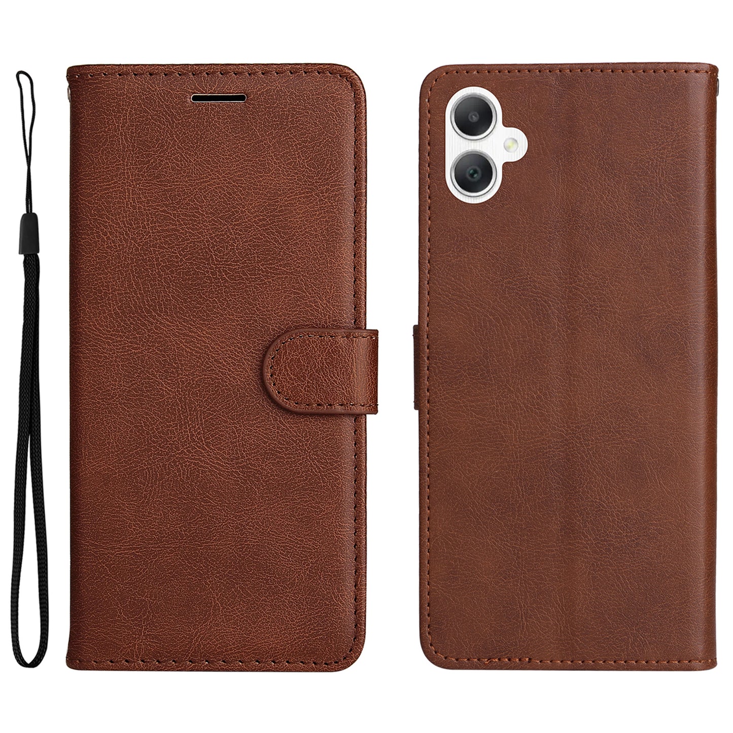 KT Leather Series-2 for Samsung Galaxy A06 Case Solid Color Leather Phone Cover Wallet Stand - Brown