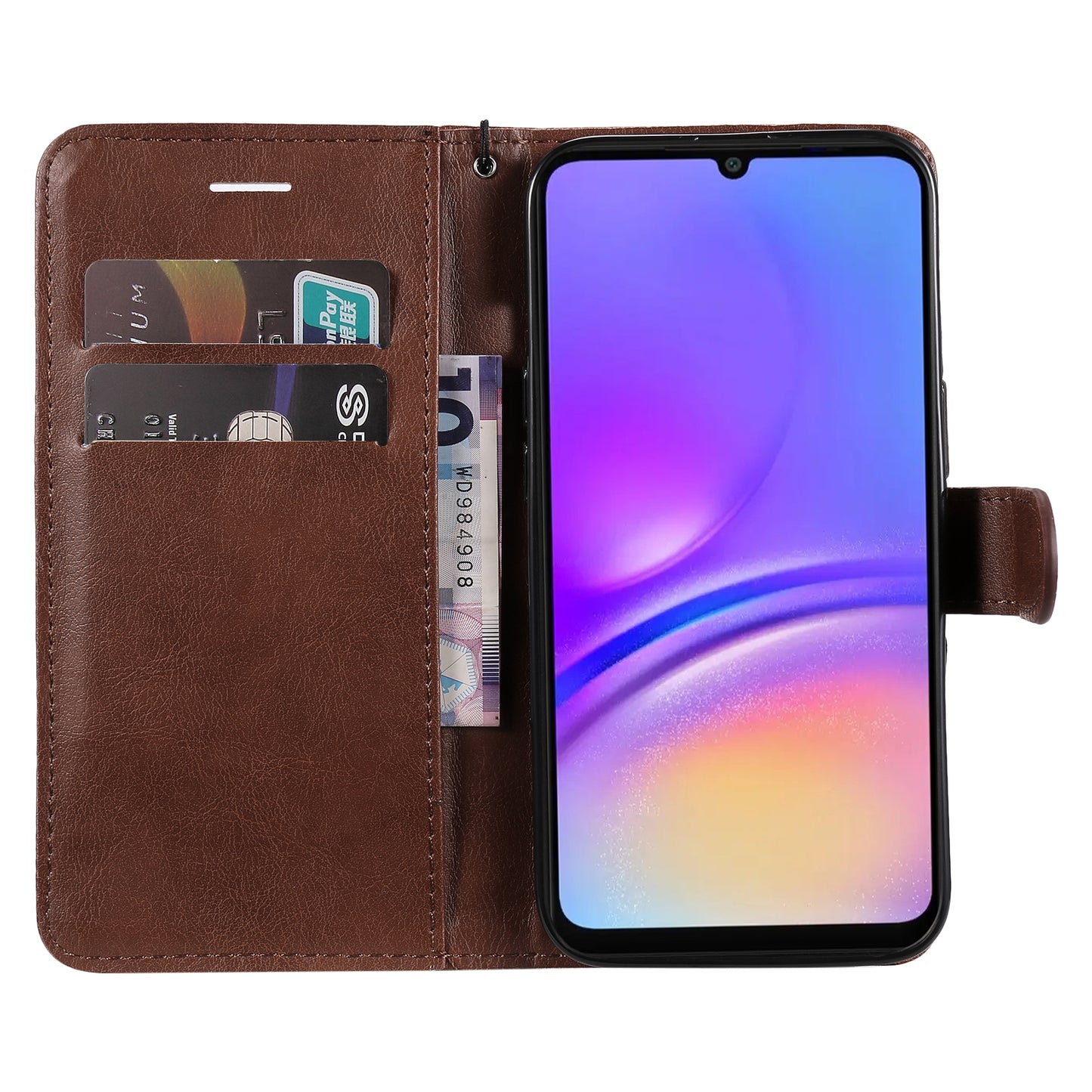 KT Leather Series-2 for Samsung Galaxy A06 Case Solid Color Leather Phone Cover Wallet Stand - Brown