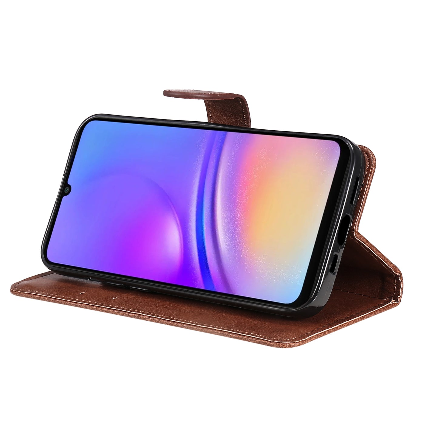 KT Leather Series-2 for Samsung Galaxy A06 Case Solid Color Leather Phone Cover Wallet Stand - Brown