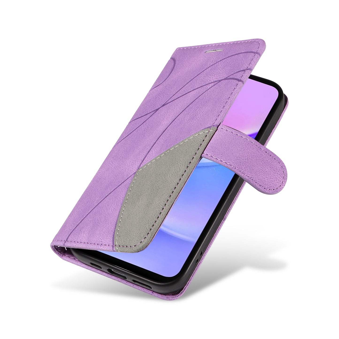KT Leather Series-1 For Samsung Galaxy A16 5G / A16 4G Leather Case Color Splicing Phone Cover Wallet Stand - Purple