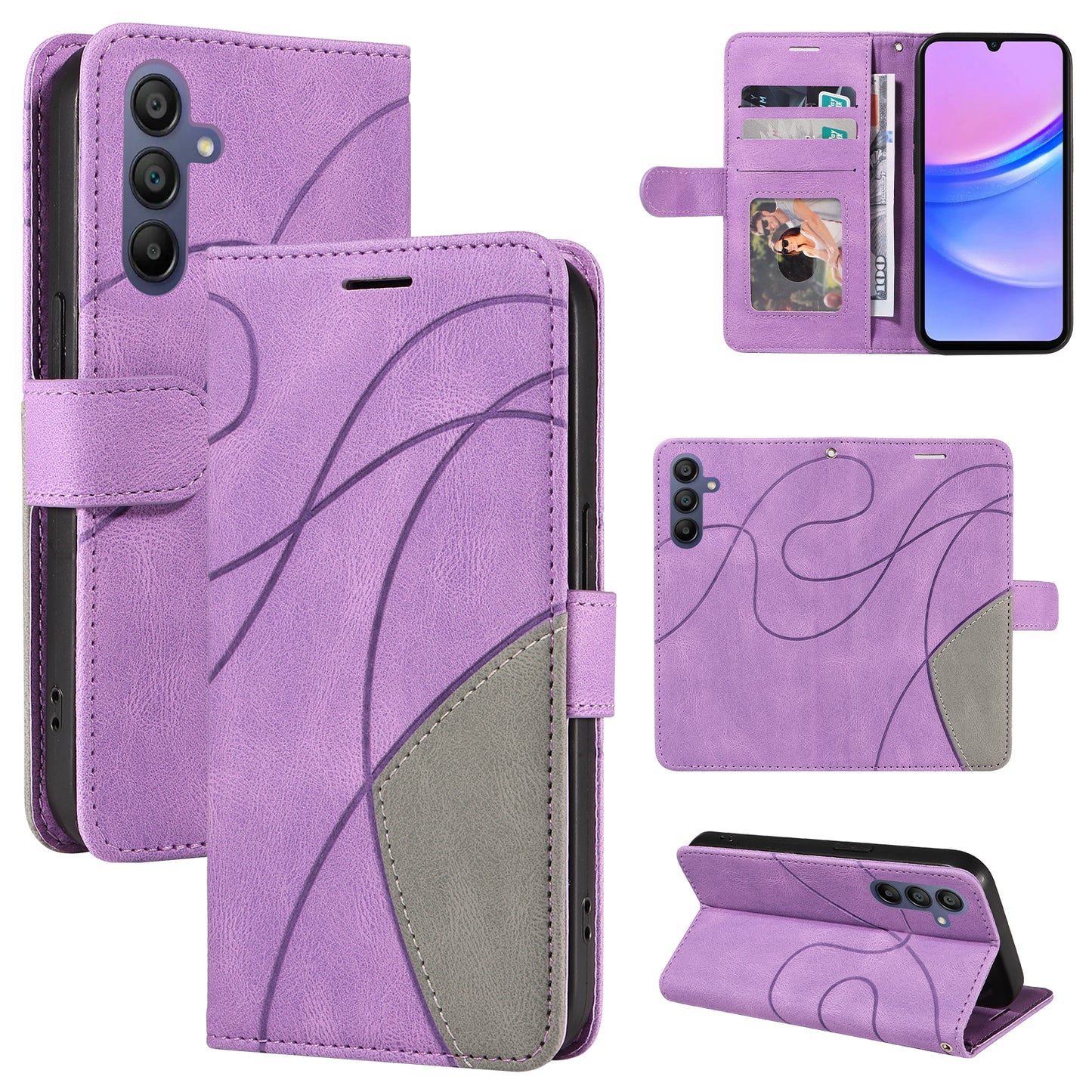 KT Leather Series-1 For Samsung Galaxy A16 5G / A16 4G Leather Case Color Splicing Phone Cover Wallet Stand - Purple