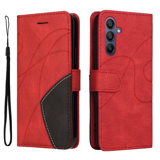 KT Leather Series-1 For Samsung Galaxy A16 5G / A16 4G Leather Case Color Splicing Phone Cover Wallet Stand - Red