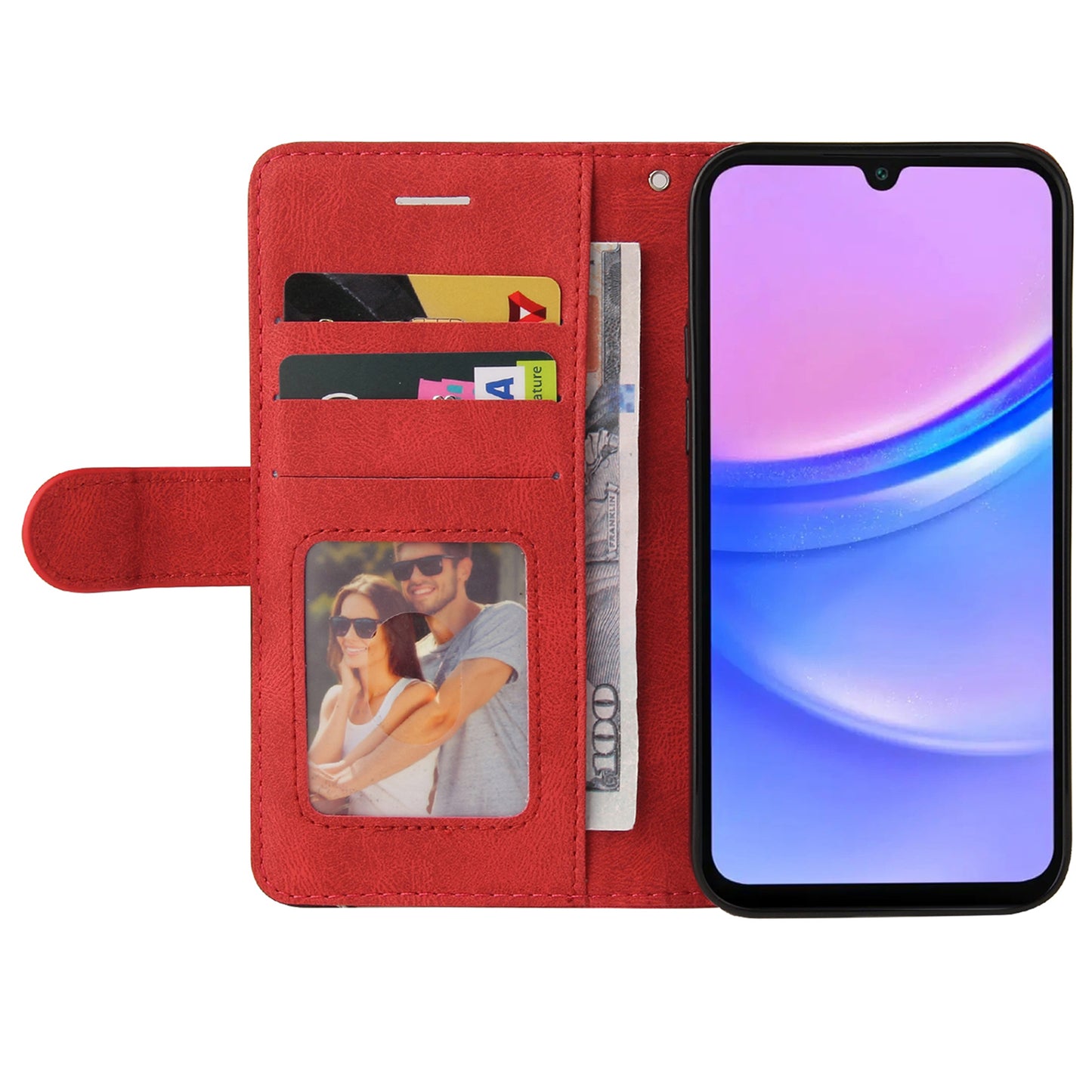 KT Leather Series-1 For Samsung Galaxy A16 5G / A16 4G Leather Case Color Splicing Phone Cover Wallet Stand - Red