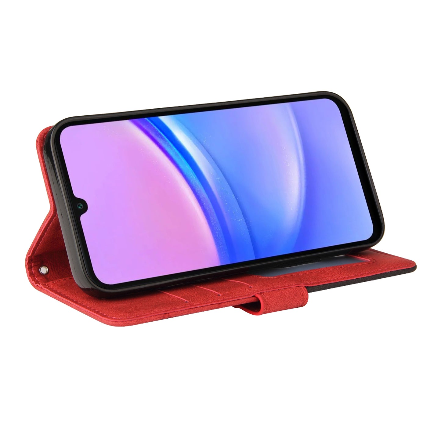KT Leather Series-1 For Samsung Galaxy A16 5G / A16 4G Leather Case Color Splicing Phone Cover Wallet Stand - Red