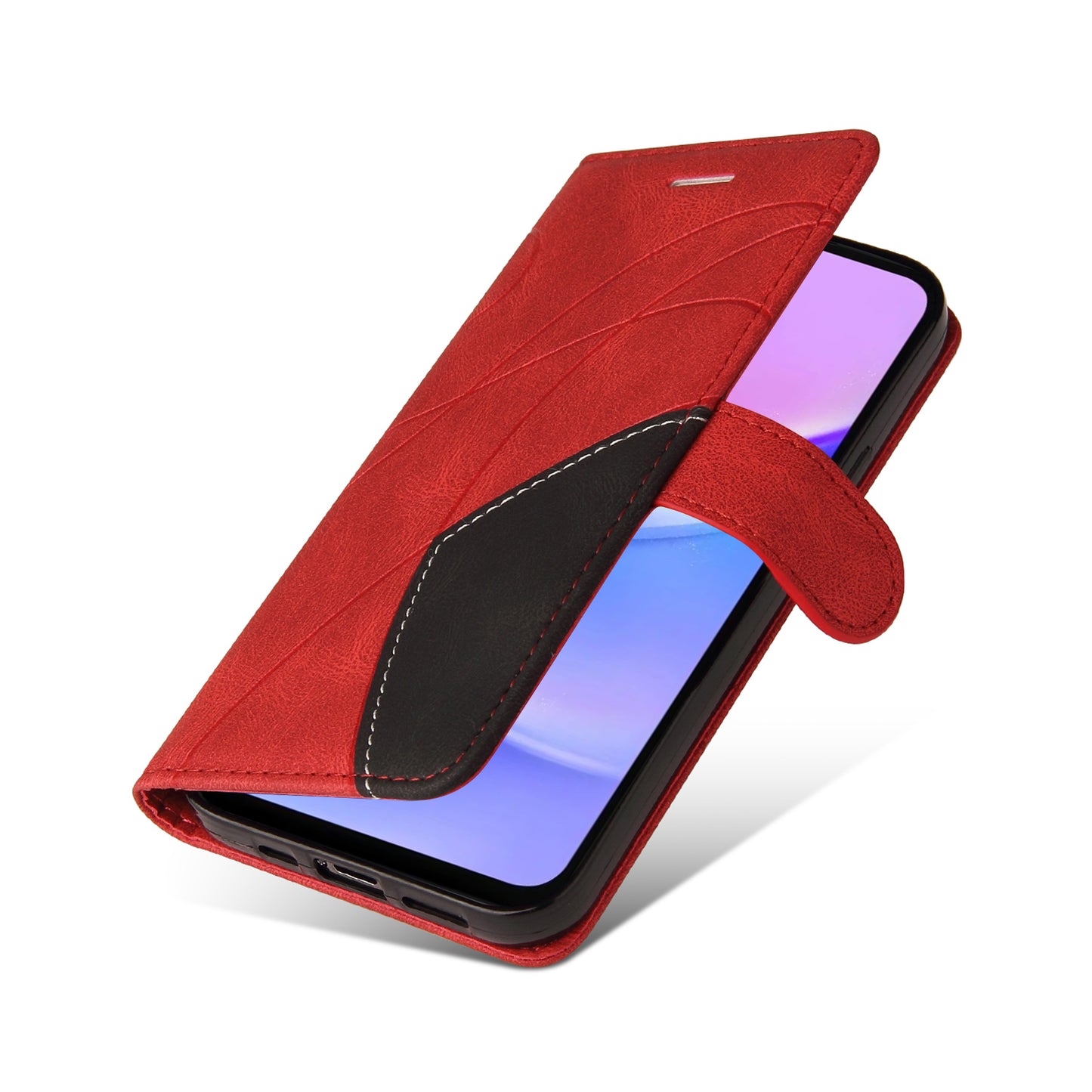 KT Leather Series-1 For Samsung Galaxy A16 5G / A16 4G Leather Case Color Splicing Phone Cover Wallet Stand - Red