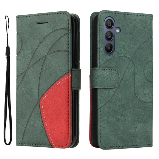 KT Leather Series-1 For Samsung Galaxy A16 5G / A16 4G Leather Case Color Splicing Phone Cover Wallet Stand - Green