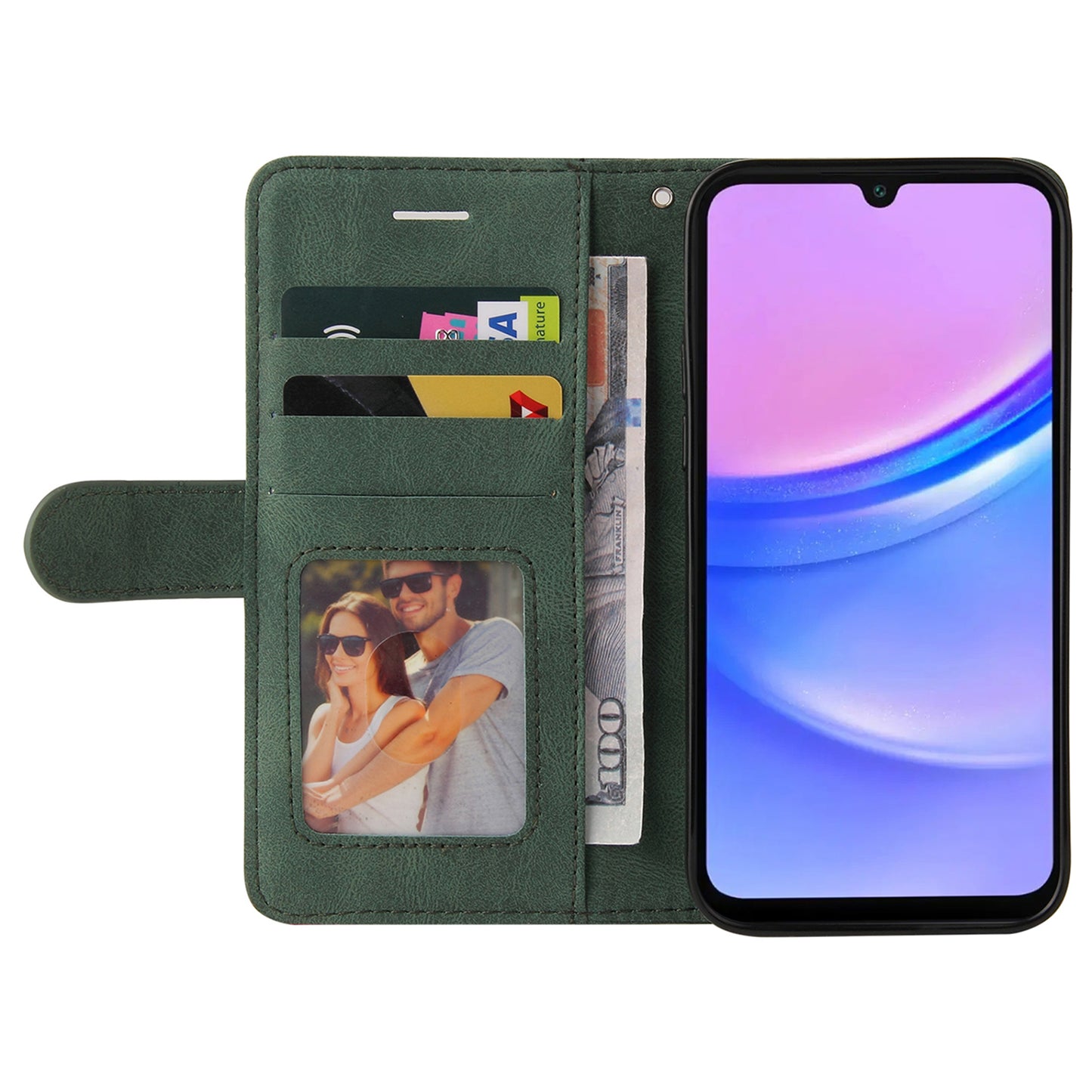 KT Leather Series-1 For Samsung Galaxy A16 5G / A16 4G Leather Case Color Splicing Phone Cover Wallet Stand - Green