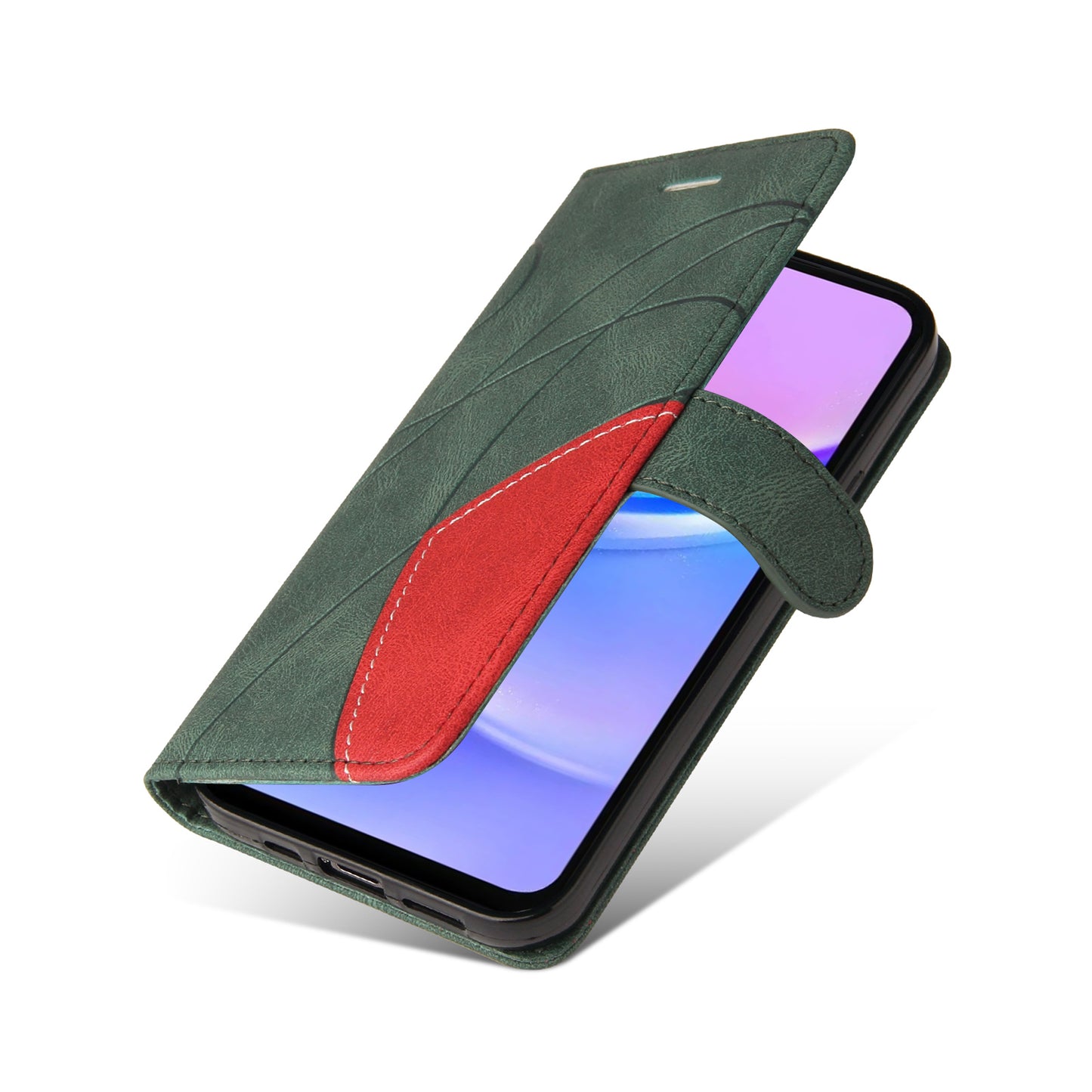KT Leather Series-1 For Samsung Galaxy A16 5G / A16 4G Leather Case Color Splicing Phone Cover Wallet Stand - Green