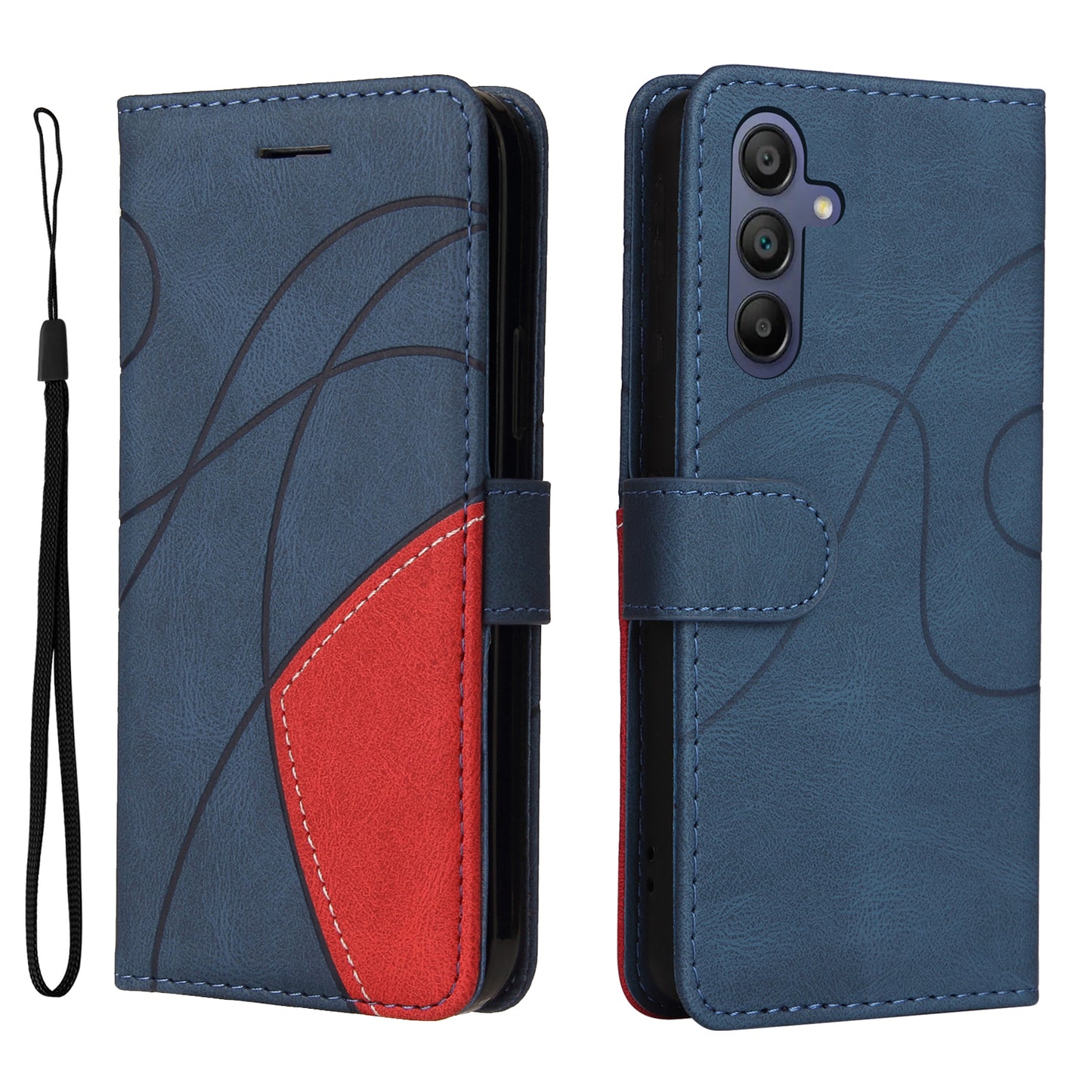 KT Leather Series-1 For Samsung Galaxy A16 5G / A16 4G Leather Case Color Splicing Phone Cover Wallet Stand - Blue