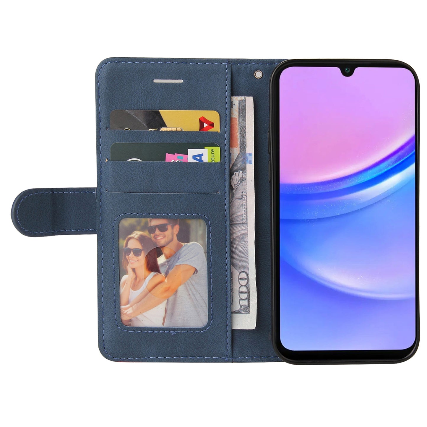 KT Leather Series-1 For Samsung Galaxy A16 5G / A16 4G Leather Case Color Splicing Phone Cover Wallet Stand - Blue