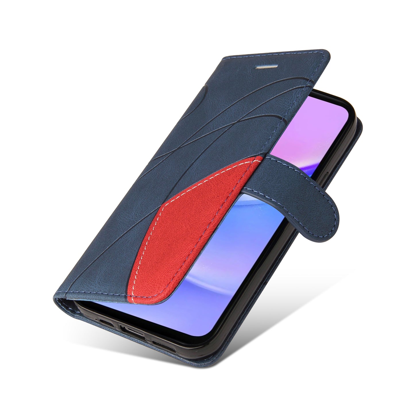 KT Leather Series-1 For Samsung Galaxy A16 5G / A16 4G Leather Case Color Splicing Phone Cover Wallet Stand - Blue