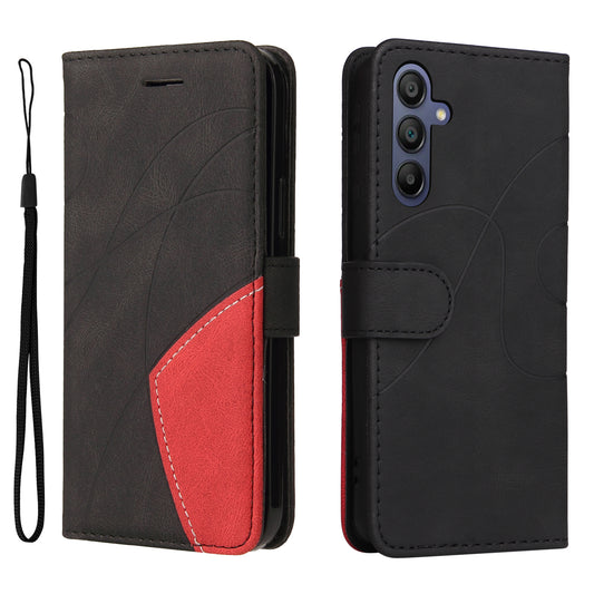 KT Leather Series-1 For Samsung Galaxy A16 5G / A16 4G Leather Case Color Splicing Phone Cover Wallet Stand - Black