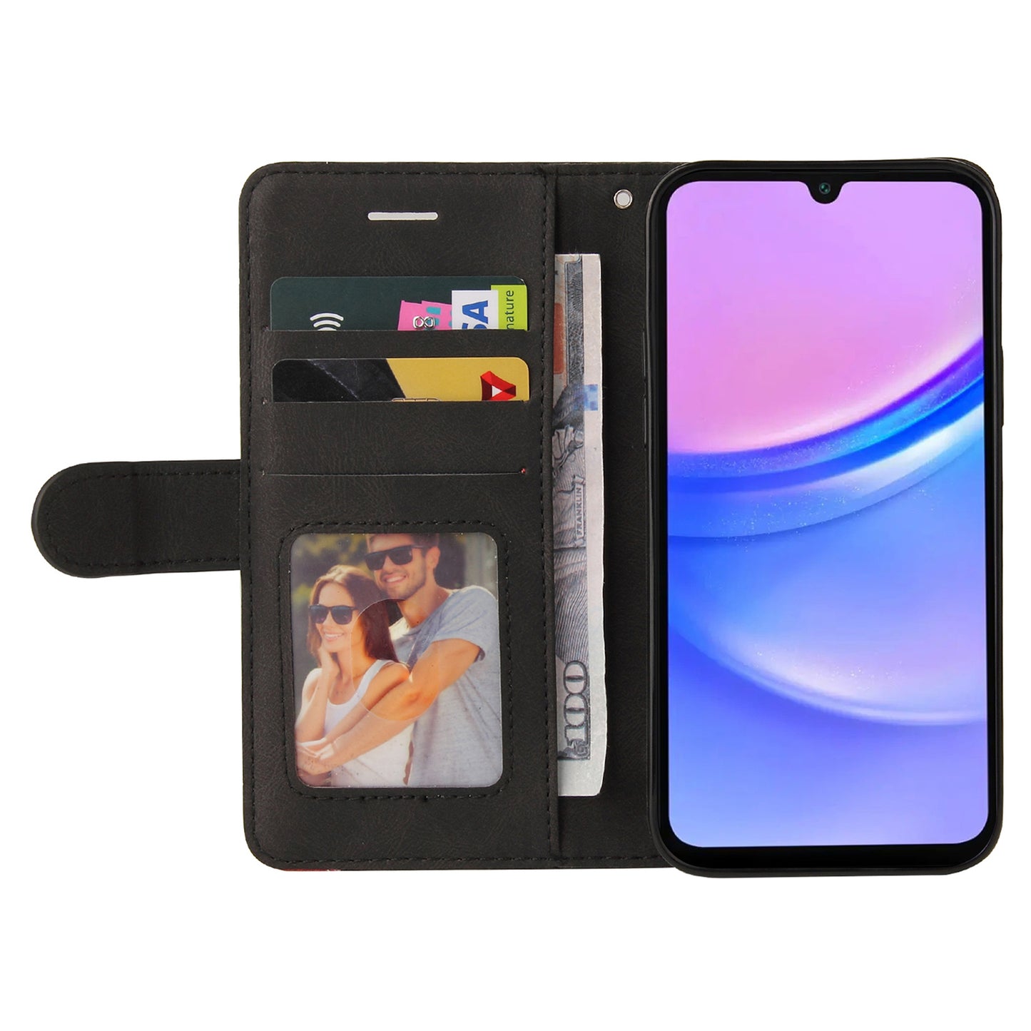 KT Leather Series-1 For Samsung Galaxy A16 5G / A16 4G Leather Case Color Splicing Phone Cover Wallet Stand - Black