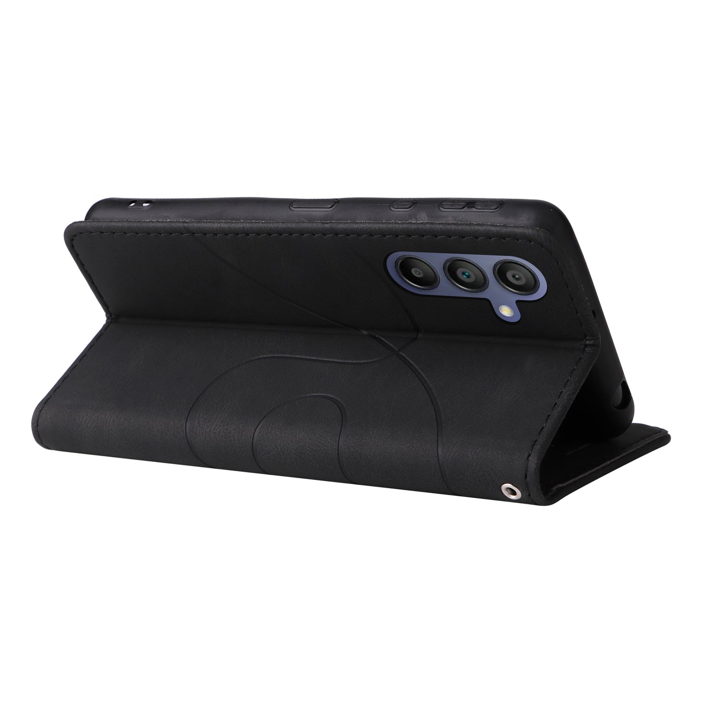 KT Leather Series-1 For Samsung Galaxy A16 5G / A16 4G Leather Case Color Splicing Phone Cover Wallet Stand - Black