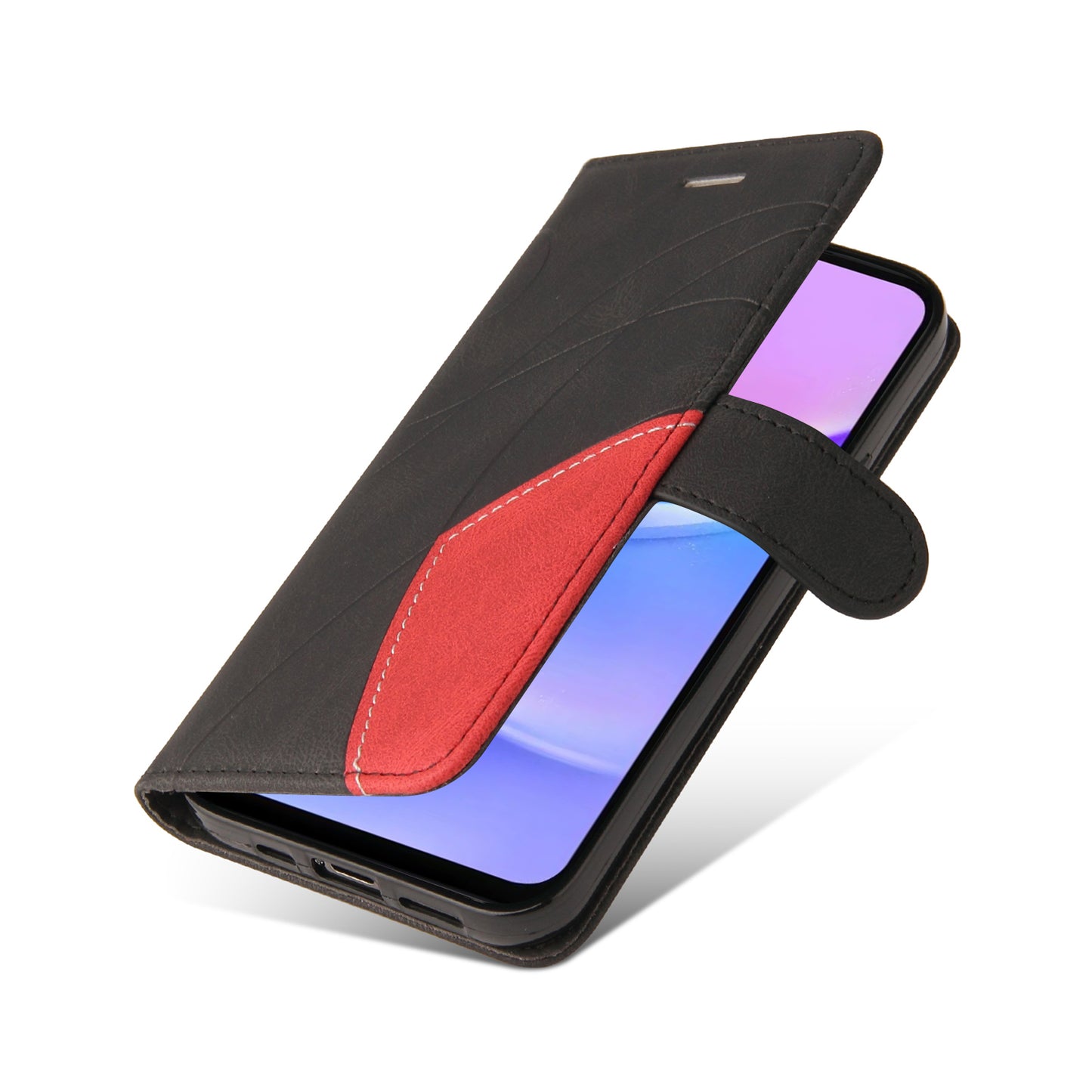 KT Leather Series-1 For Samsung Galaxy A16 5G / A16 4G Leather Case Color Splicing Phone Cover Wallet Stand - Black