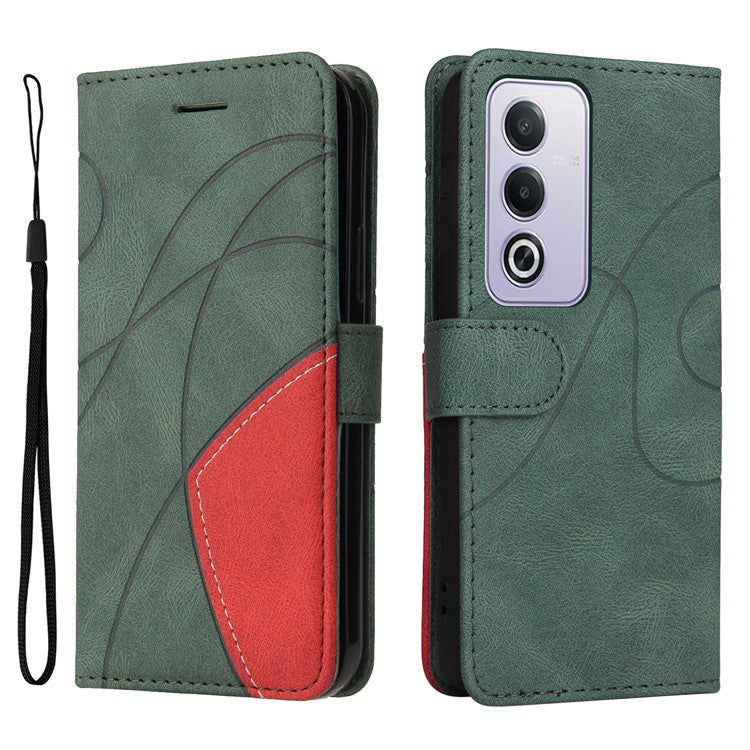 KT Leather Series-1 For Oppo A3 Pro (Global) 5G  /  A3 Pro (India) 5G Leather Case Color Splicing Phone Cover Wallet Stand - Green