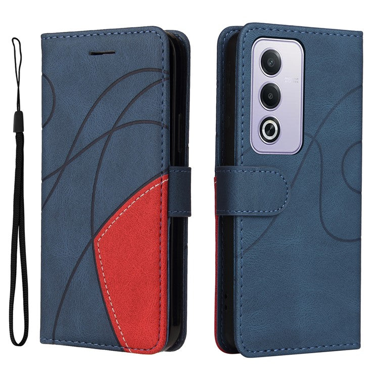 KT Leather Series-1 For Oppo A3 Pro (Global) 5G  /  A3 Pro (India) 5G Leather Case Color Splicing Phone Cover Wallet Stand - Blue
