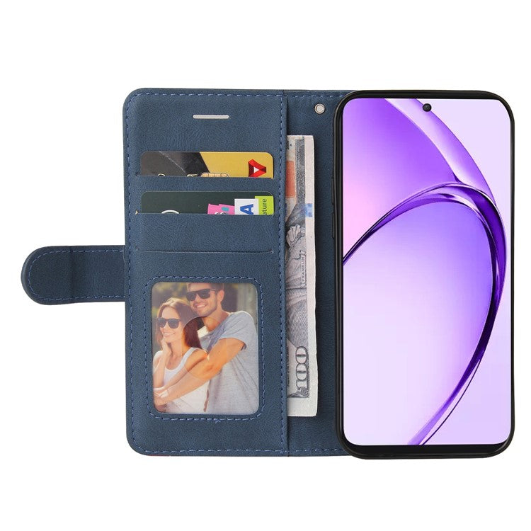 KT Leather Series-1 For Oppo A3 Pro (Global) 5G  /  A3 Pro (India) 5G Leather Case Color Splicing Phone Cover Wallet Stand - Blue