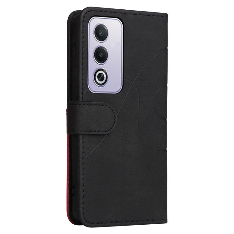 KT Leather Series-1 For Oppo A3 Pro (Global) 5G  /  A3 Pro (India) 5G Leather Case Color Splicing Phone Cover Wallet Stand - Black