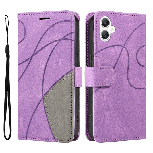 KT Leather Series-1 For Samsung Galaxy A06 Leather Case Color Splicing Phone Cover Wallet Stand - Purple