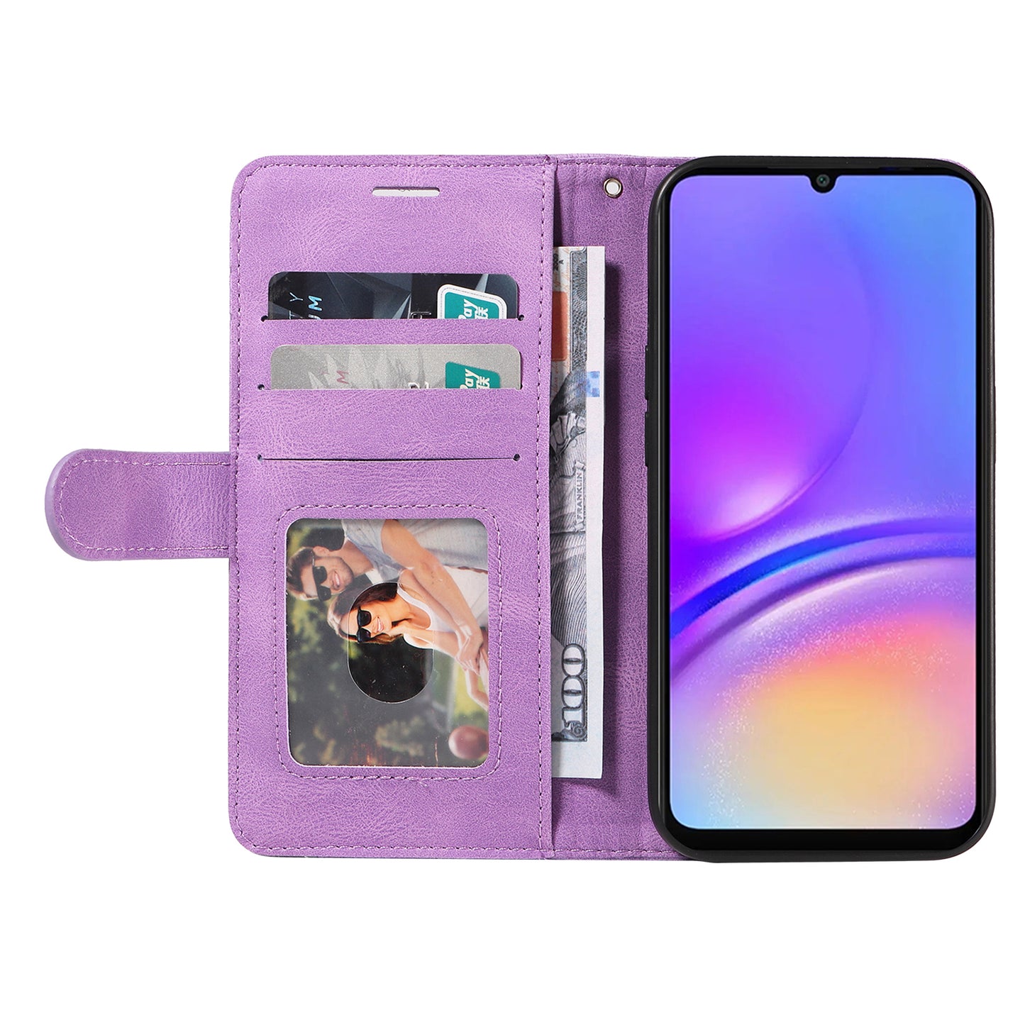 KT Leather Series-1 For Samsung Galaxy A06 Leather Case Color Splicing Phone Cover Wallet Stand - Purple