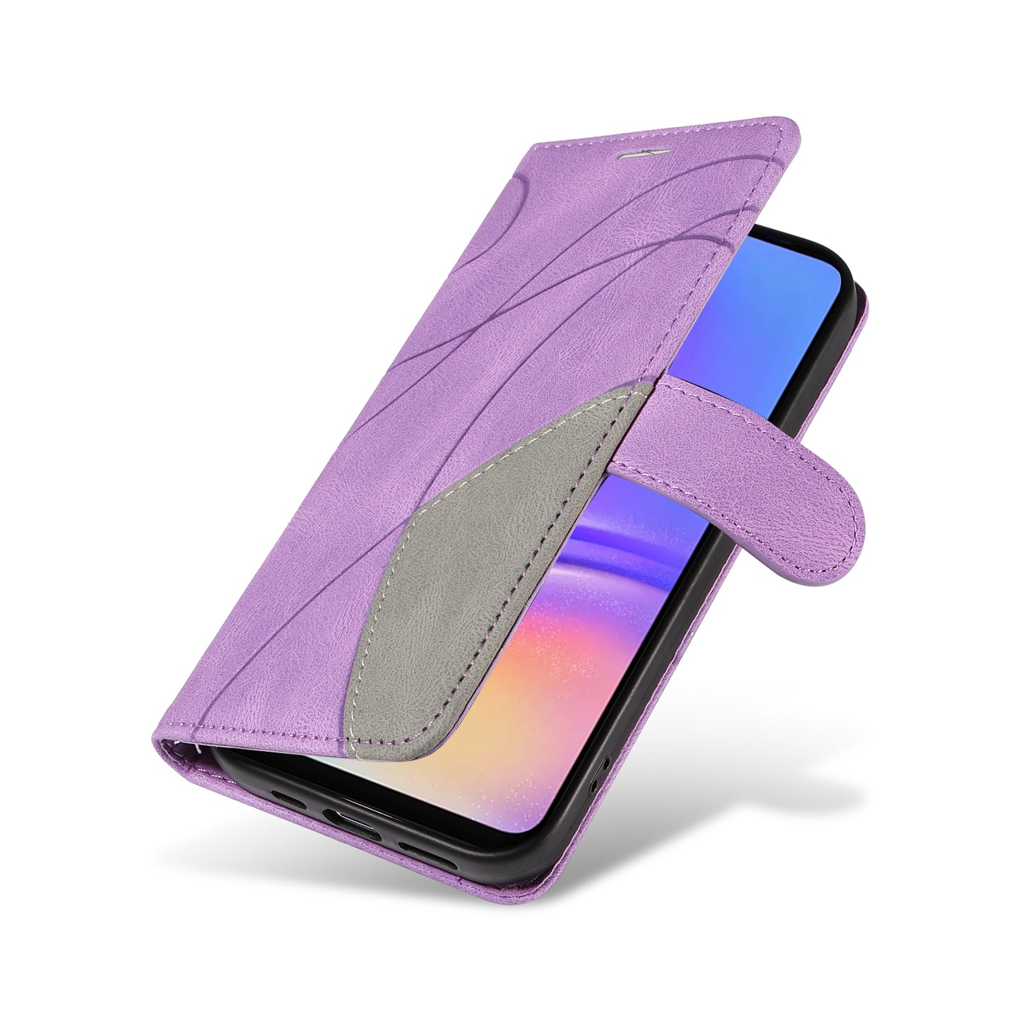 KT Leather Series-1 For Samsung Galaxy A06 Leather Case Color Splicing Phone Cover Wallet Stand - Purple