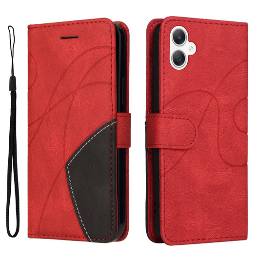 KT Leather Series-1 For Samsung Galaxy A06 Leather Case Color Splicing Phone Cover Wallet Stand - Red