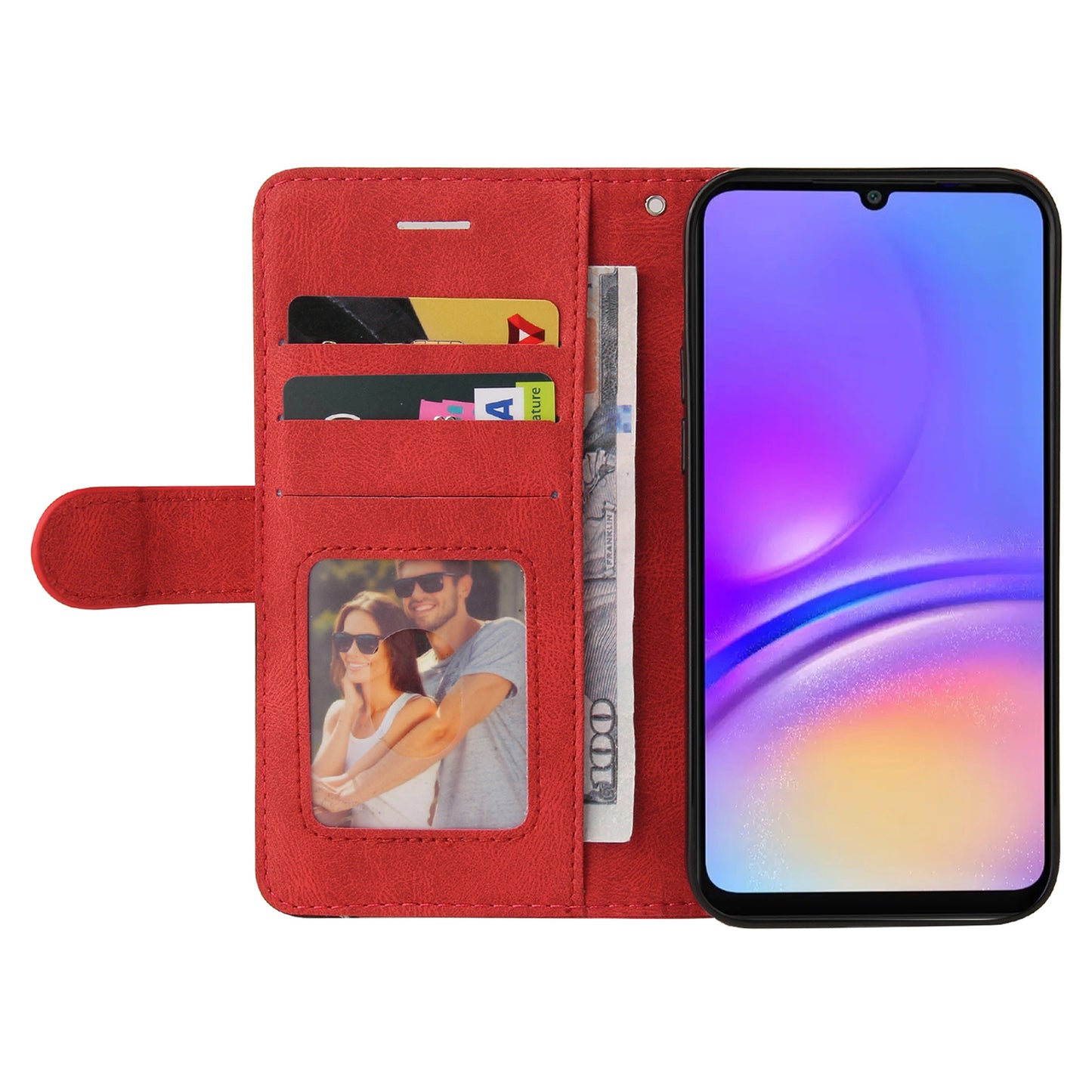 KT Leather Series-1 For Samsung Galaxy A06 Leather Case Color Splicing Phone Cover Wallet Stand - Red
