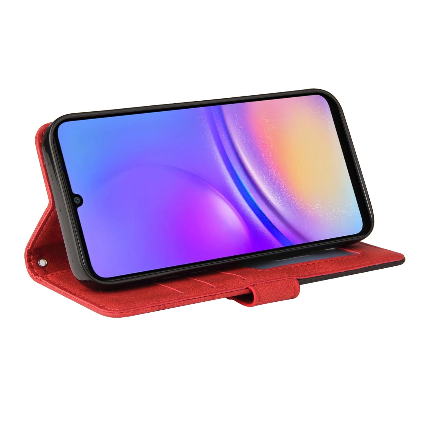 KT Leather Series-1 For Samsung Galaxy A06 Leather Case Color Splicing Phone Cover Wallet Stand - Red