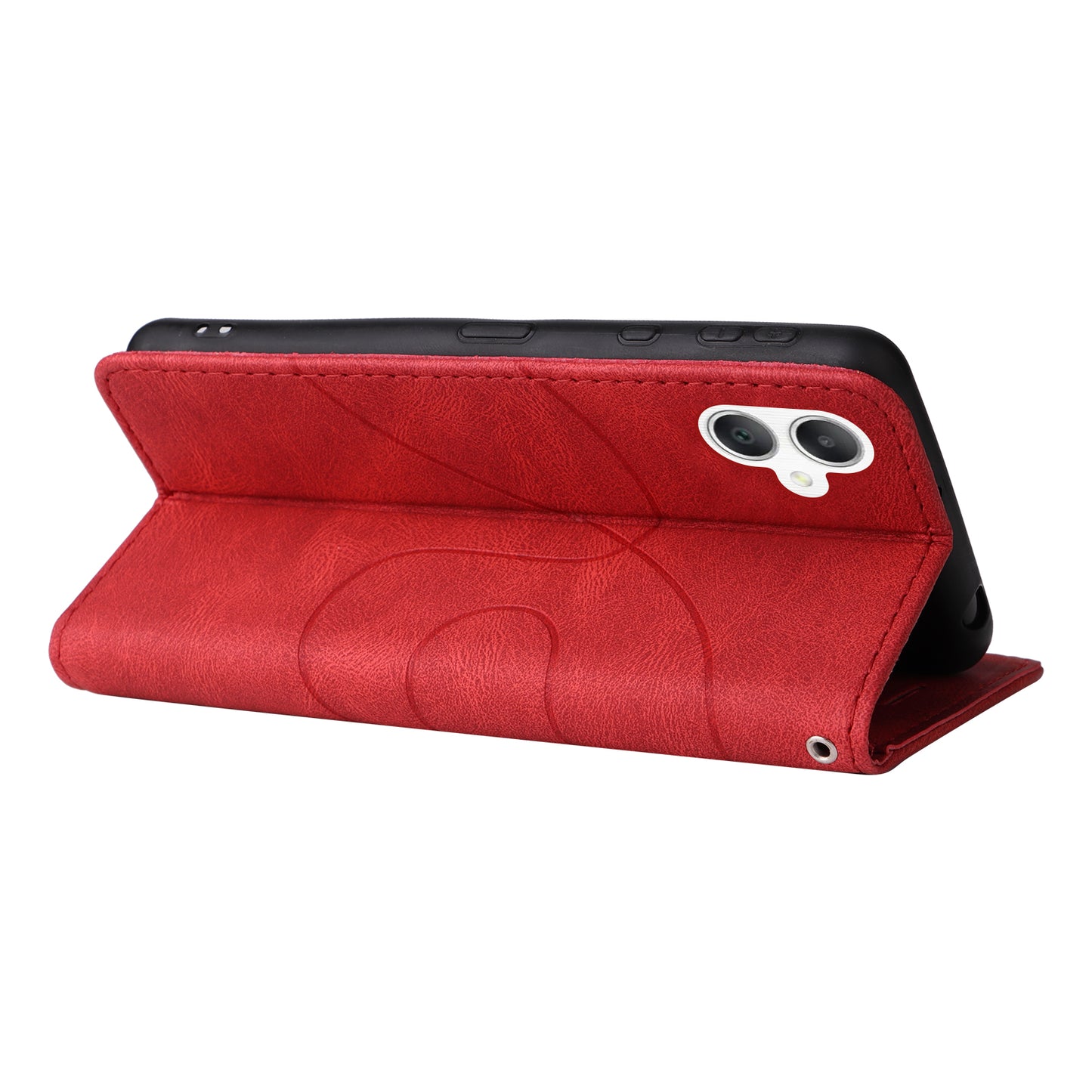 KT Leather Series-1 For Samsung Galaxy A06 Leather Case Color Splicing Phone Cover Wallet Stand - Red