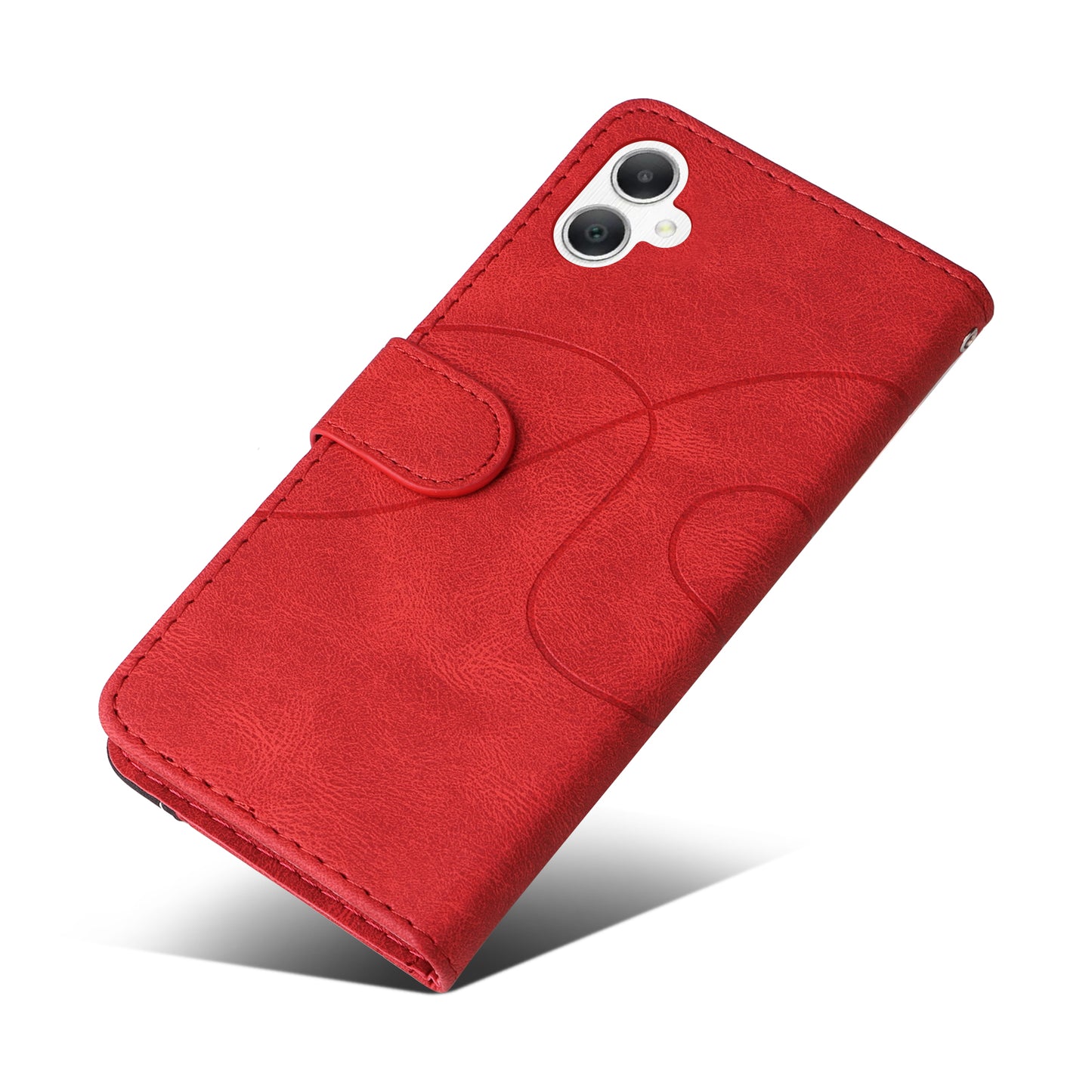 KT Leather Series-1 For Samsung Galaxy A06 Leather Case Color Splicing Phone Cover Wallet Stand - Red