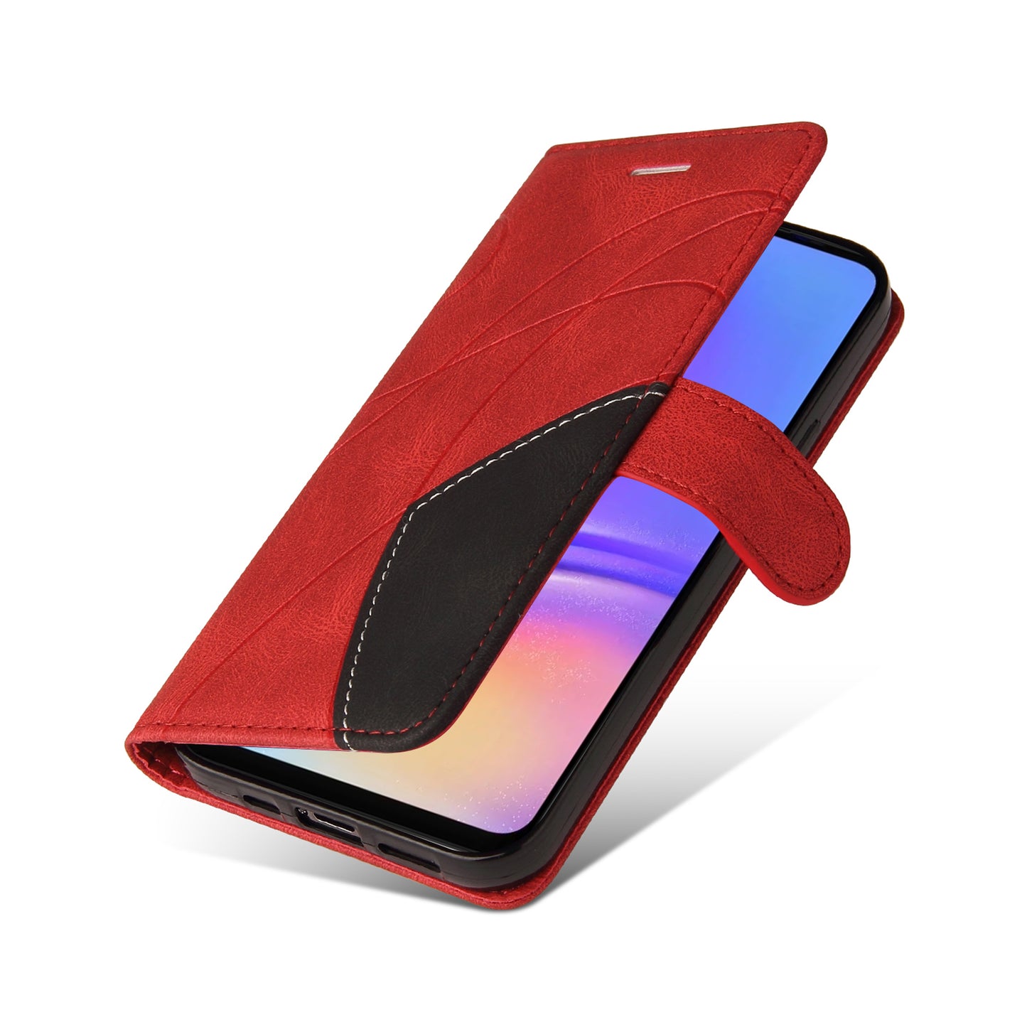 KT Leather Series-1 For Samsung Galaxy A06 Leather Case Color Splicing Phone Cover Wallet Stand - Red