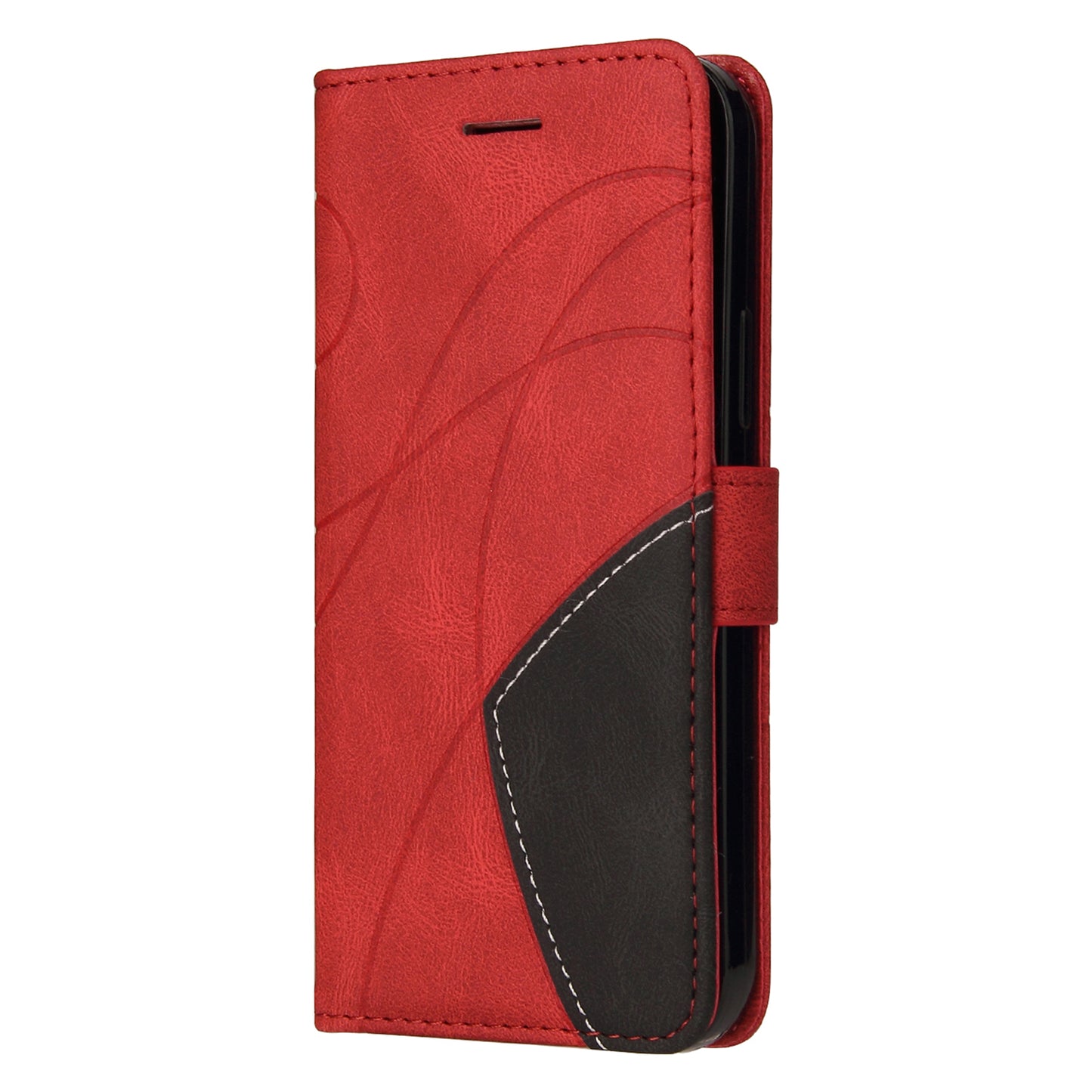 KT Leather Series-1 For Samsung Galaxy A06 Leather Case Color Splicing Phone Cover Wallet Stand - Red