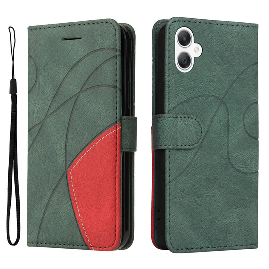 KT Leather Series-1 For Samsung Galaxy A06 Leather Case Color Splicing Phone Cover Wallet Stand - Green