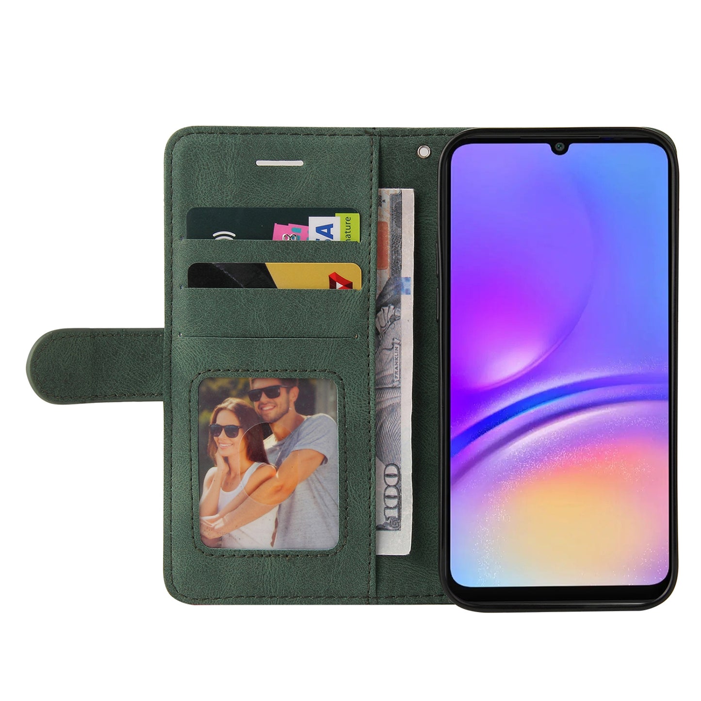 KT Leather Series-1 For Samsung Galaxy A06 Leather Case Color Splicing Phone Cover Wallet Stand - Green